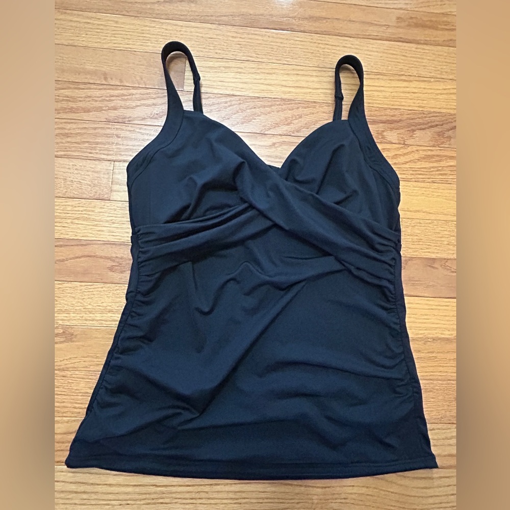 Lands’ End Tankini Top Women’s Size 10 Black Built In Bra Swimwear Resortwear